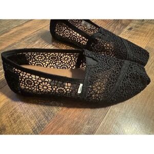 TOMS Women Sandals Black Alpargata Slip On Moroccan Crochet Size W9